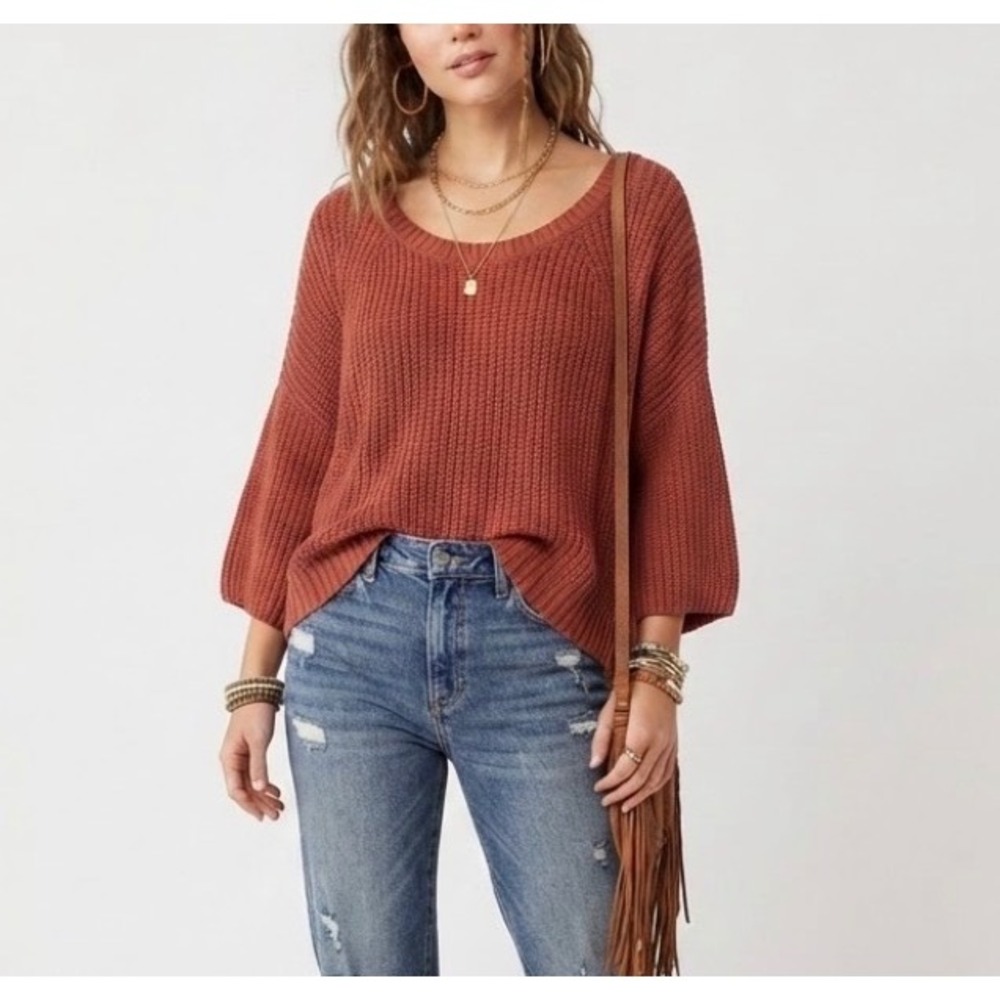 Free People Rust Shaker Knit Oversize Boxy Drop Shoulder Sweater Medium